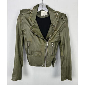 IRO Ashville Moto Leather Jacket Dark Green Size S
